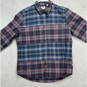 Levis Flannel Shirt Adult Large Blue Pink Plaid Button Up Long Sleeve Casual Men